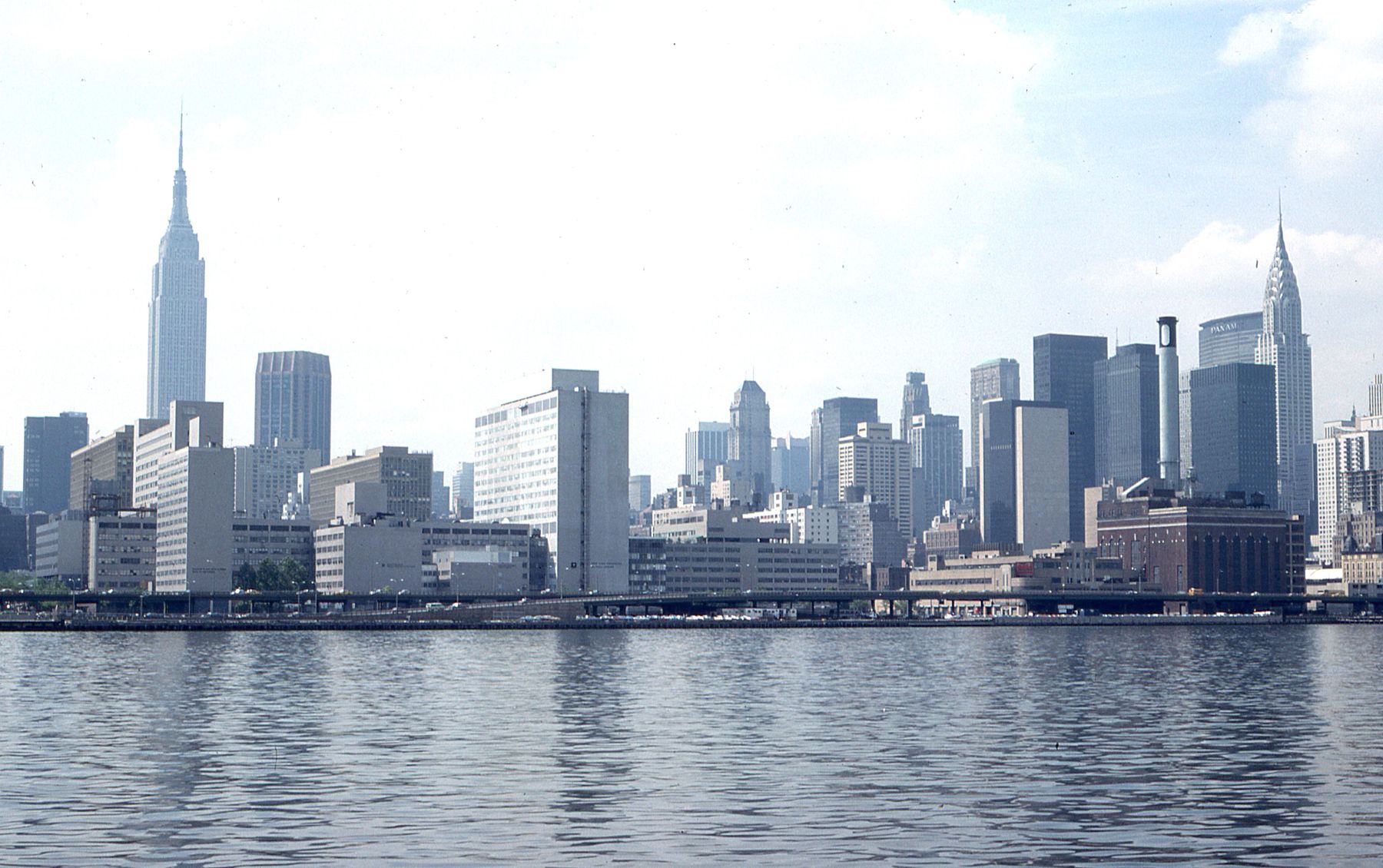 The Manhattan skyline across the water on a clear day
